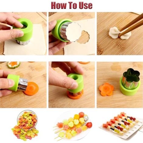 12 pezzi,Tagliabiscotti in acciaio inox con protezione per le mani in PP,Coltello per decorare frutta e verdura,Utensile da cucina,Verde (1/4)