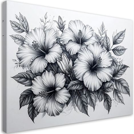 Quadro su tela, Fiori in un disegno in bianco e nero - 60x40 (1/2)