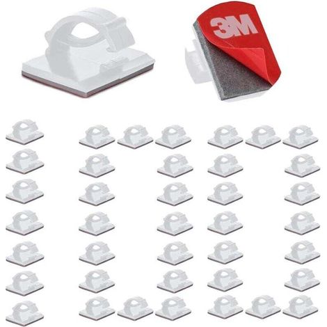 100 attaches de câble robustes avec adhésif 3M, supports de câble réglables, adaptés au bureau, à la maison, à la télévision, au chargeur, à la voiture et à l'ordinateur [Blanc]