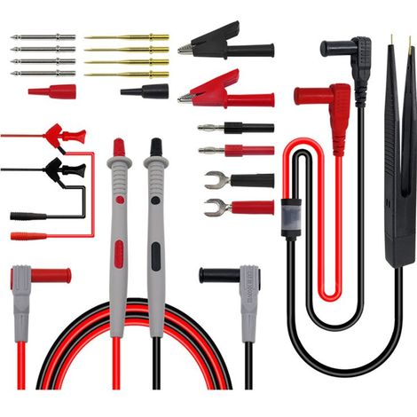 HOXILEELEO - Kit de Câbles de Test Multi 21 en 1 Multimètre Électrique Câble Test avec Pinces Crocodile de Test Ressort Sonde Grabber Fiche Banane pour Tension Voltmètre pour Testeur Circuit Tension (1/5)