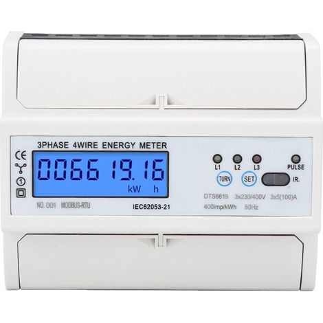 Compteur d'énergie triphasé 380V 7P DTS6619-016, affichage numérique LCD rétroéclairé, mesure de puissance électrique. (1/5)