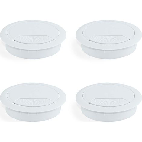Passe-câbles Rond encastrable de Ø80mm pour Table de Bureau, Plastique, Blanc, Lot de 4 (1/4)