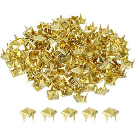 80Pcs Rivet Pyramide Carrée, 5mm Clous à Quatre Griffes, Clou Punk Rock Cuivré pour Vêtements, Sacs, Chaussures en Cuir (Doré) (1/5)