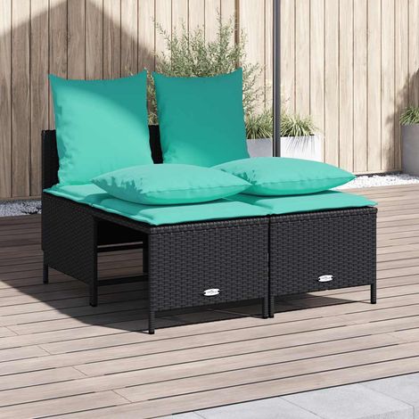 4-teiliges Gartensofa-Set mit Kissen, schwarzes Polyrattan (1/5)