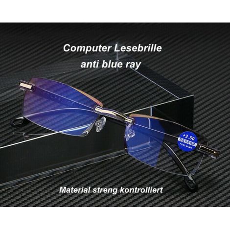Set mit 2 rahmenlosen Uni-Brillen mit Blaulichtfilter zum Lesen, geeignet für Fernsehen und Computer, Blaulichtfilter +2,5 Dioptrien