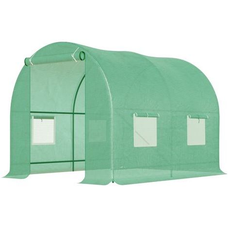 Tunnelgewächshaus 5 m² (2,5 m L x 2 m B x 2 m H), Stahlbeton Ø 1,8 cm, PE 140 g/m², Fenster, Schiebetür, grün