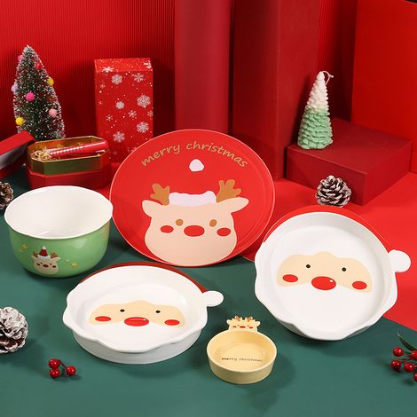 Christmas elk dinner plate Santa Claus tableware set cartoon cute ceramic dishes (1/4)