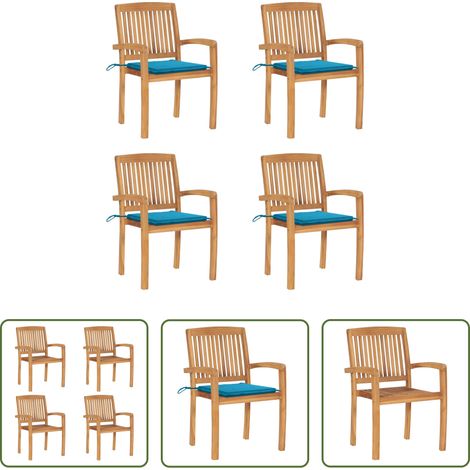 Teakholz -  Stapelbare Gartenstühle mit Kissen 4 Stk. Massivholz Teak (1/5)