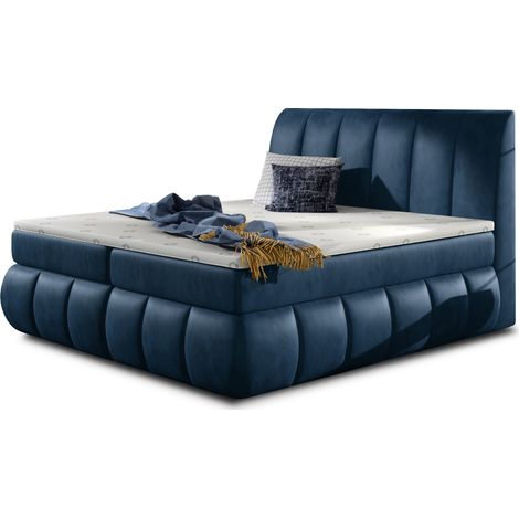 Lit continental velours bleu Florencia-140x200 (1/5)