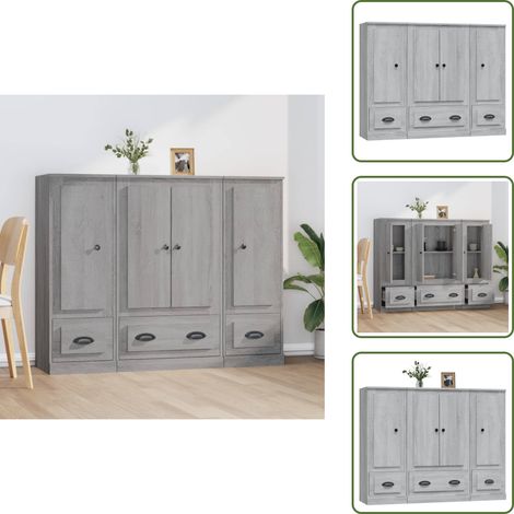 Stauraum - vidaXL Highboards 3 Stk. Grau Sonoma Holzwerkstoff - Wohnzimmermöbel