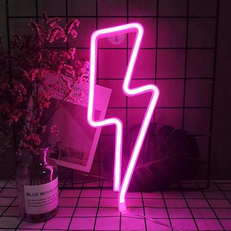 Enseigne Néon Foudre - 1 Pièce - PVC Et LED - Décoration Murale Lumineuse - Salon Chambre Fête - Rose (1/5)