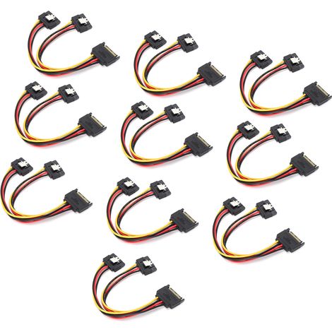 Lot de 10 adaptateurs secteur SATA 15 broches (1 mâle vers 2 femelles) pour transfert de données et charge. (1/5)