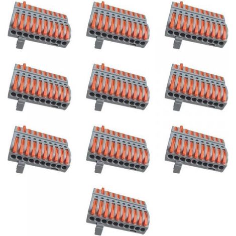 10 Connettori Veloce da Guida DIN Morsettiera Leva Cavo Connettore Bilaterale 10P