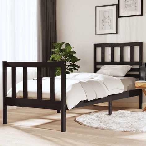 vidaXL Bed Frame without Mattress Black Small Single Solid Wood (1/5)