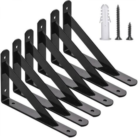 Lot de 6 supports d'étagère d'angle triangulaires en acier - Métal robuste - Avec fixation - Supports d'étagère d'angle à 90° -(250 x 160 mm) (1/5)