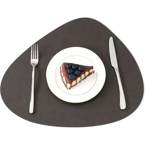 Manteles individuales y posavasos de piel sintética, lavables, de doble cara, antideslizantes, para la mesa, manteles individuales con aspecto de piel, juego de 6, color negro. (1/5)