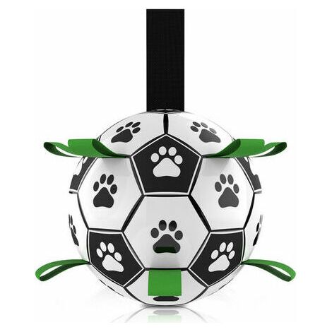 Ballon de football avec sangles de lancer de balle pour chiens - Jouet interactif - Jouets d'extérieur - Petits et chiens (grand noir et blanc)
