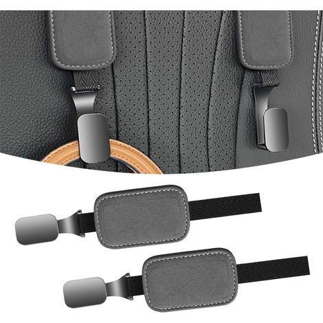 2 x Car Seat Headrest Hooks, Car Rear Seat Suede Hooks, Universal Nylon Rope Storage Hooks for Car Seat (Grey)