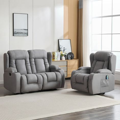 CAESAR 1+2 SEATER GREY TECHNOLOGY FABRIC MODERN MANUAL RECLINER SOFA SET (1/5)