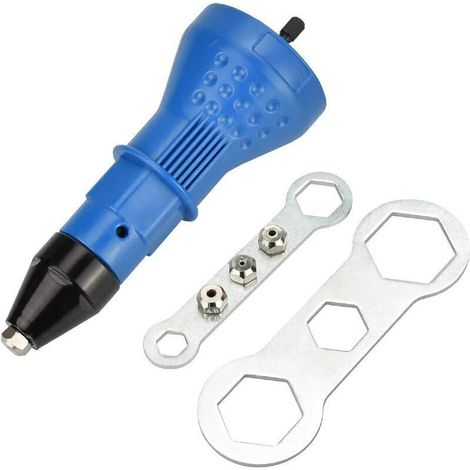 Pince à riveter Adaptateur en Acier Inoxydable Pistolet à Riveter électrique Rivetage Outil avec Buse et Clé pour Four,, DIY (Bleu)-Crezuo