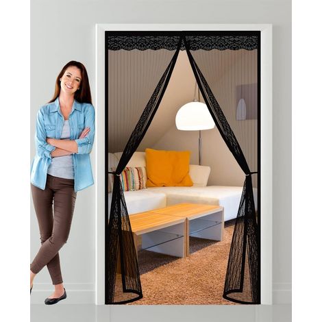Magnétique Moustiquaire Porte 75 x 220 cm Fermeture Automatique,Sans Perçage,Pliable Magnétique Moustiquaire pour Porte Kit d'installation Complet pour Couloirs, Portes, Noir A (1/5)