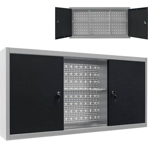 Armoire à outils murale-Meuble de rangement Style Industriel Métal Gris et noir 283015 (1/5)