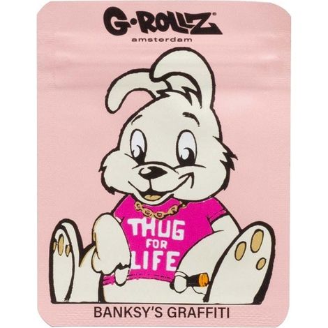 Bolsa Ziplock rosa de 65x85 mm con el diseño "Thug for Life" de Banksy. (1/2)