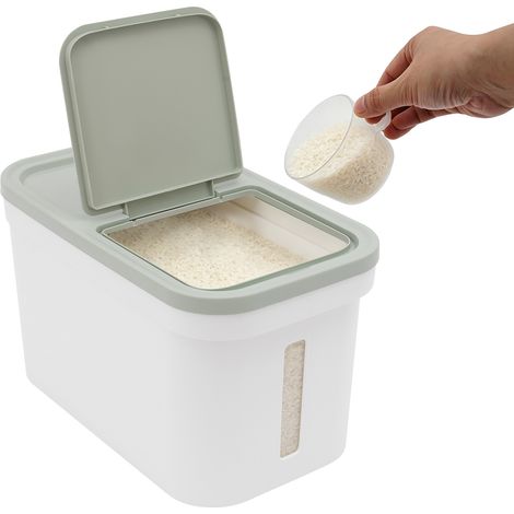 Boîte de rangement à riz 10 kg, - Contenant de riz étanche avec tasse doseuse - couvercle flip-top et fenêtre de visibilité - Récipient de stockage pour céréales et haricot (1/5)