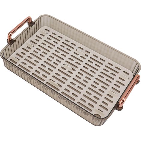 Rechteckiges, zweistöckiges Teetablett mit Abtropffläche, ideal zum Servieren von Tee, für Partys, Couchtische und Küchen, klein, weiß (1/5)