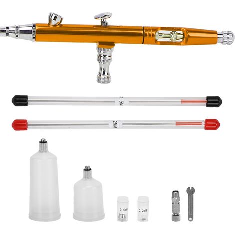 Kit de mini pistolet à peinture 0,3 mm, réglage externe de la queue, outil de pulvérisation DIY, capacité 20 CC/40 CC, couleur dorée. (1/5)