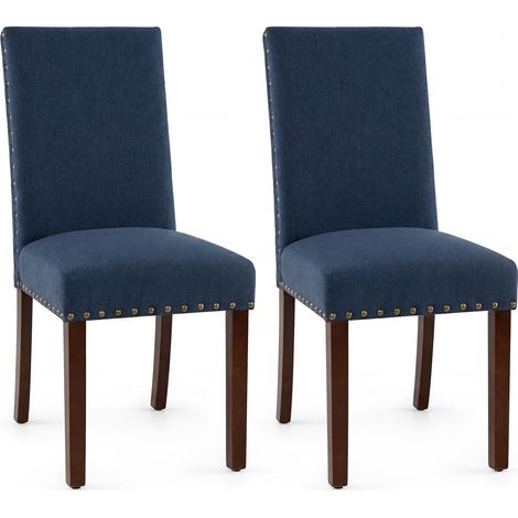 COSTWAY Lot de 2 Chaises de Salle à Manger avec Dossier Haut, Chaises de Cuisine Rembourrées Confortables, Pieds en Bois Massif, Patins Réglables, pour Salon, Chambre, Maison, Réunion (Bleu) (1/5)