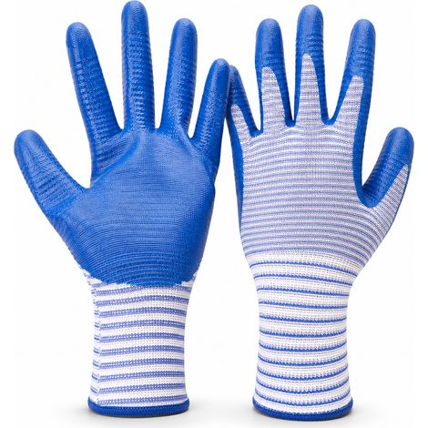Oil-resistant nitrile-coated work gloves white blue 12 pairs (1/5)