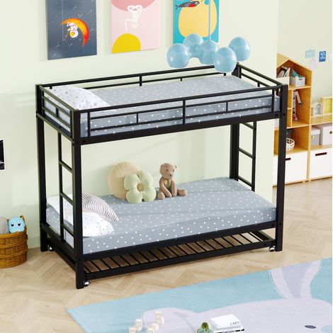 MEUBLIV litera 90x200 cm negra con cama nido y barrera alta, sin colchón (1/5)
