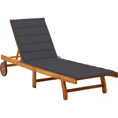 Bain de soleil avec coussin Chaise de jardin - Transat de jardin Bois d'acacia solide BV418592 - BonneVie (1/5)