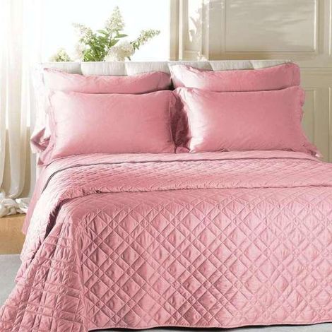 CALEFFI Copriletto Primaverile in Raso di cotone Raso Matrimoniale Dreaming Tinta Unita Rosa