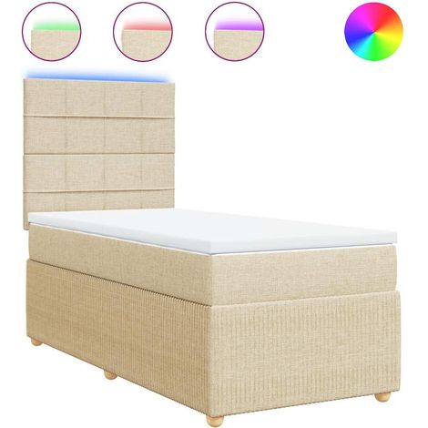 Lit simple Lit adulte Sommier à lattes de lit et matelas Crème 90x190 cm Tissu