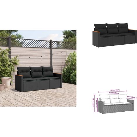 Salon de jardin 3 pcs avec coussins noir résine tressée - Ensemble Salon De Jardin - Meuble Extérieur - Résine Tressée - Rotin Synthétique - Canapé D'extérieur (1/3)