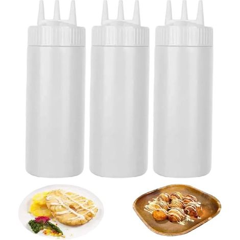 Botellas transparentes exprimibles para salsas, Juego de 3, 650 ml, aptas para alimentos, reutilizables y a prueba de fugas, Accesorios de cocina (1/5)