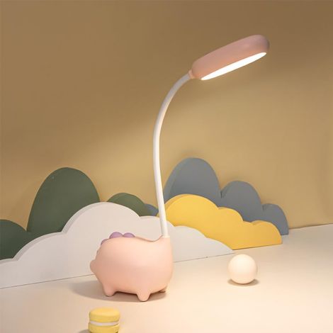 Lampe de Bureau Dinosaure Enfant, Lampe de Bureau LED avec 3 Modes Niveaux de Luminosité, Lampe Bureau Enfant, Protection des yeux, 3 couleurs, cadeau pour garçons et filles, Rose (1/5)