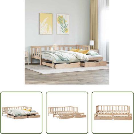 vidaXL Sofa-Bett -  Tagesbett Ausziehbar mit Schubladen ohne Matratze 90x200 cm