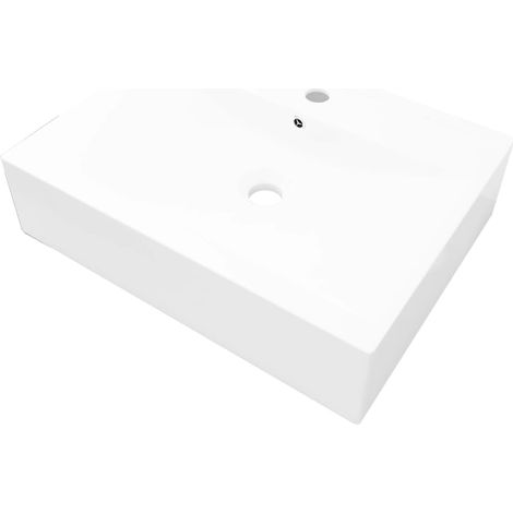 Helloshop26 – Vasque à poser rectangulaire en céramique 60 x 46 cm – Finition laquée – Installation murale ou suspendue – Lavabo facile à nettoyer