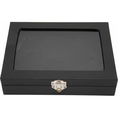 Boîte de rangement transparente pour badges - Écrin anti-poussière noir, organisation parfaite pour bijoux et collections (1/5)