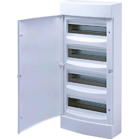 Coffret électrique APPARENT 48 modules 4 rangées avec porte blanche opaque borniers Phase -Neutre-Terre