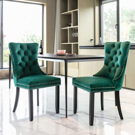 REDOM - Juego de 2 sillas de comedor, respaldo alto, tachuelas decorativas, patas ajustables, terciopelo verde (1/5)
