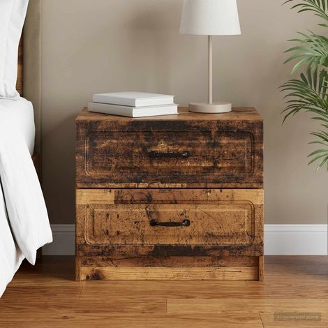 Table de chevet 2 tiroirs en bois d’ingénierie bois ancien 62 x 34,5 x 44,5 cm - PANGIVO (1/5)