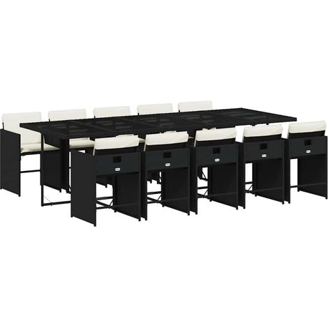 Maison Exclusive - Set de comedor jardín 11 pzas con cojines ratá (1/5)
