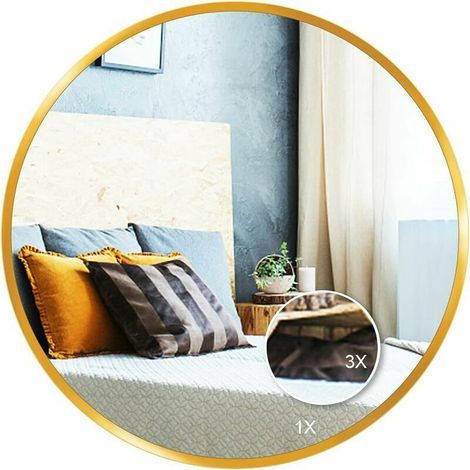 VURAHOME – Runder Spiegel (60 cm), Goldfarbener runder Wandspiegel, Badezimmerspiegel, Schminkspiegel, Dekorativer Spiegel für Badezimmer, Ankleidezimmer, Wohnzimmer (1/5)