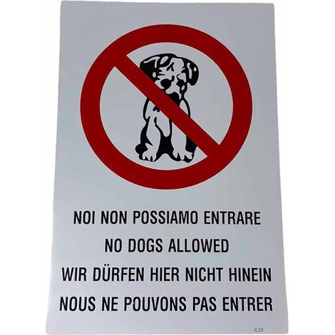 Cartello divieto Accesso Cane plastificato con Biadesivo Targa simbolica segnaletica 30.5x20 cm