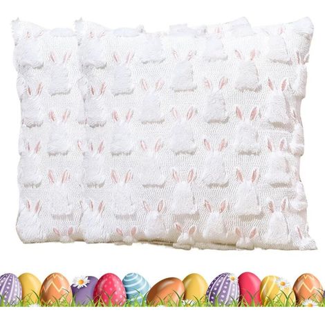 Housse De Coussin De Pâques Housse 45x45 Cm À Motif Lapin Printemps,Lot de 2 Housses pour Coussin Décoratif,pour Canapé Fauteuil Salon Chambre Maison Jardin Terrasse Fêtes et Décoration