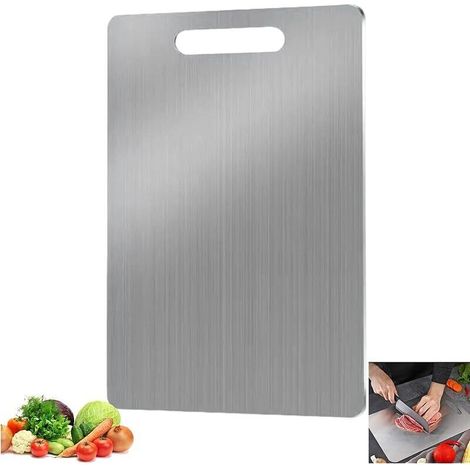 34230.1cm Planche Découper Acier Inoxydable 304, Planche Decouper Titane Face Double, Planche Decouper Qualité Alimentaire pour Cuisine, Planche à Découper pour Viande,Fromage,Légumes,Fruits,Pâtes